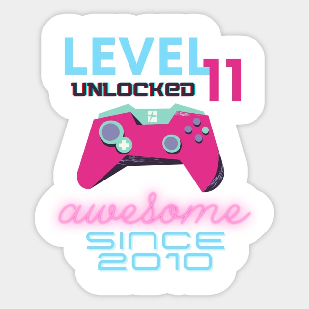 Level 11 Unlocked Awesome 2010 Video Gamer Sticker by Fabled Rags 